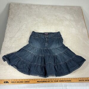 Bubblegum USA Womens Denim Tiered Ruffle Maxi Skirt Dark Wash Blue BS5265N 11/12